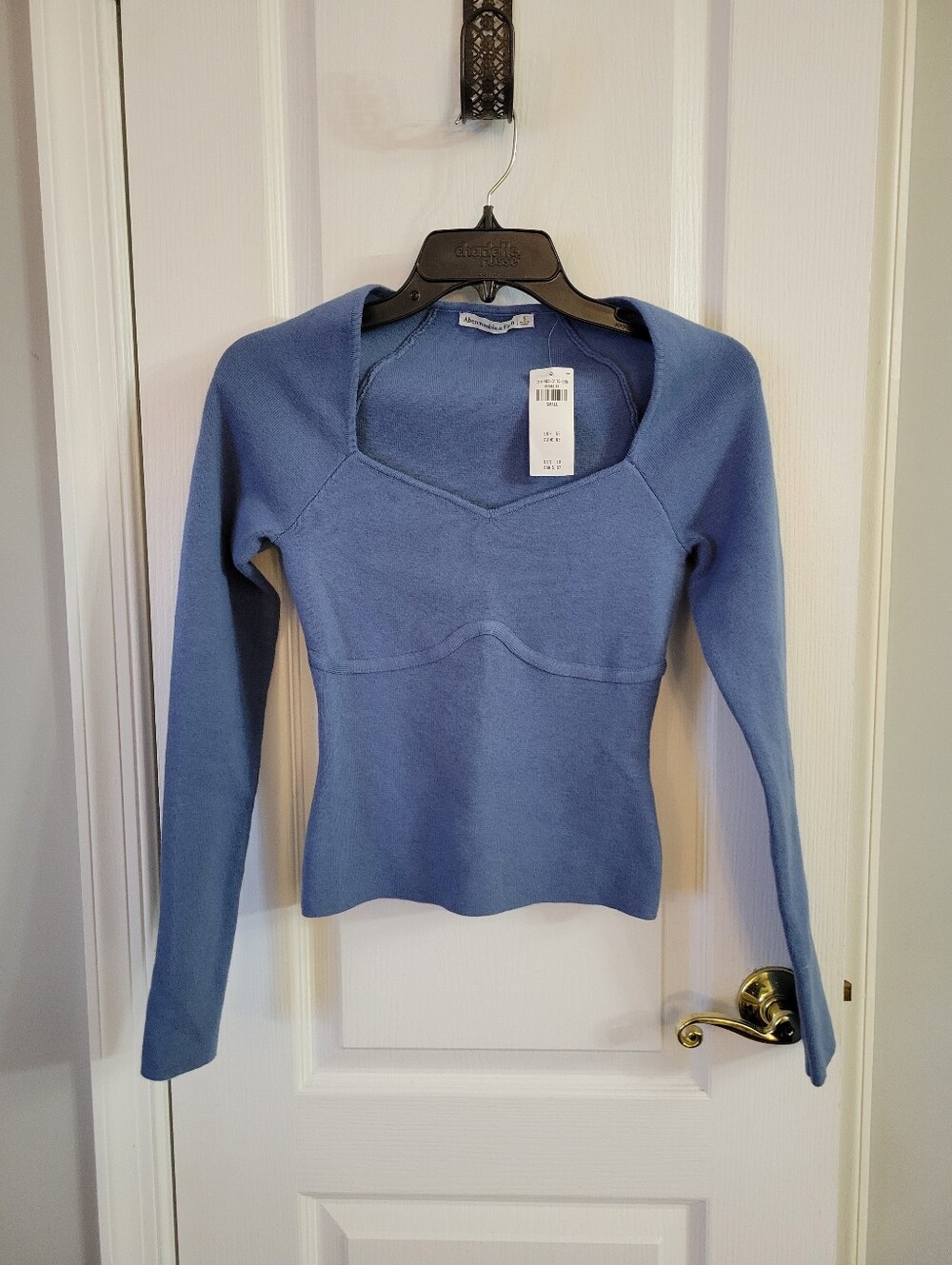 NWT ​Abercrombie & Fitch Corset Sweetheart Slim Sweater Top Blue Size Small